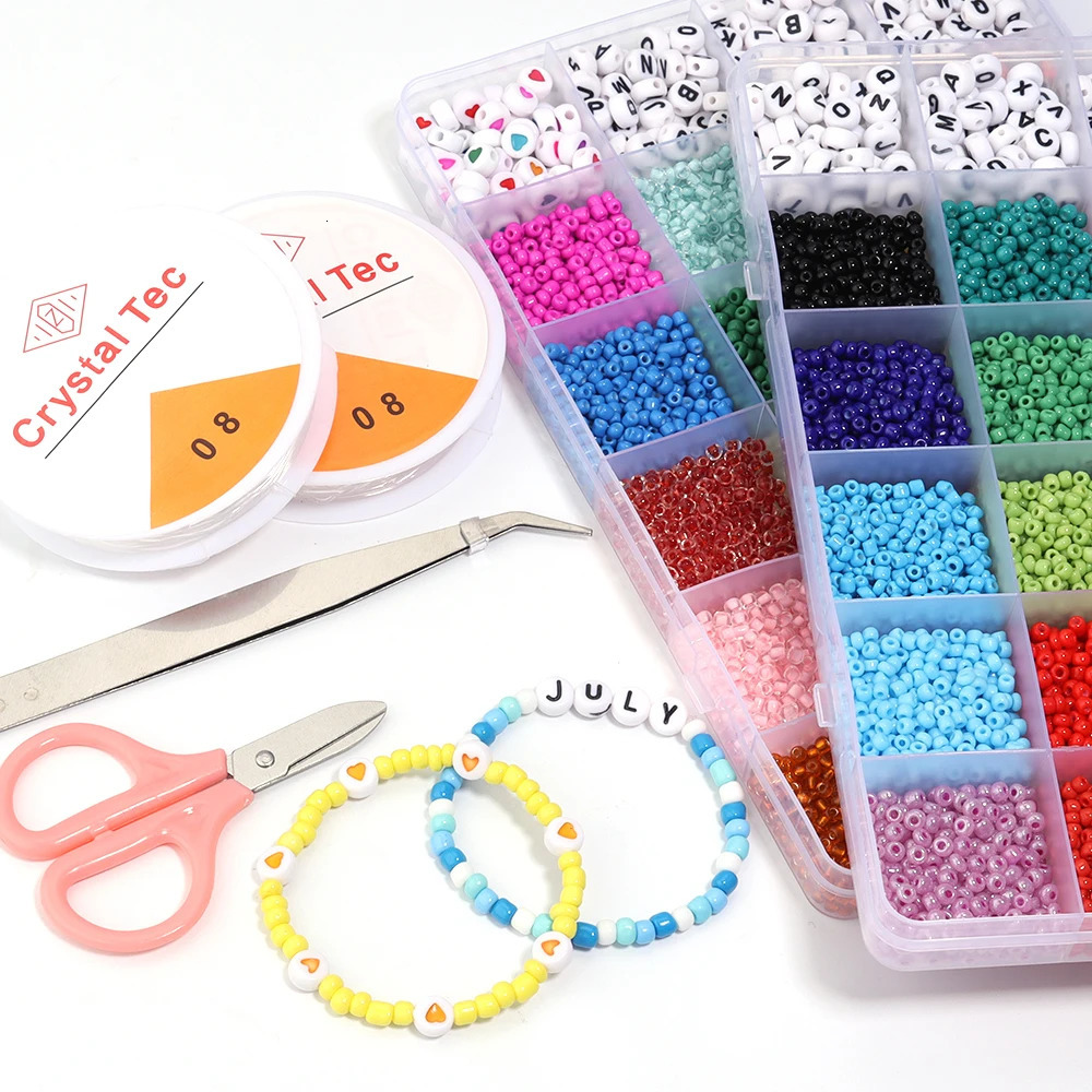 24 mesh glass beads letter bead set for jewelry making DIY bracelet earring bead set with rope Czech charm glass bead set 241018