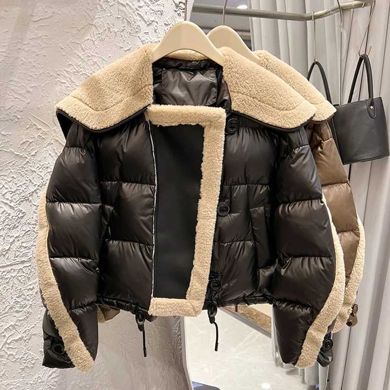 Parkas Womens Down Korean Style Lambswool Warm Jacket Long Sleve Cotton Jacket Fashionable And Elegant Womens Winter Jacket Basic Jacket Womens Jacke 