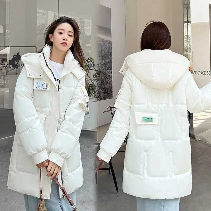 2023 New Women Jacket Winter Parka Down Cotton JacketsLoose Thick Warm Hooded Parkas Casual Long Coat Waterproof OutwearX241019