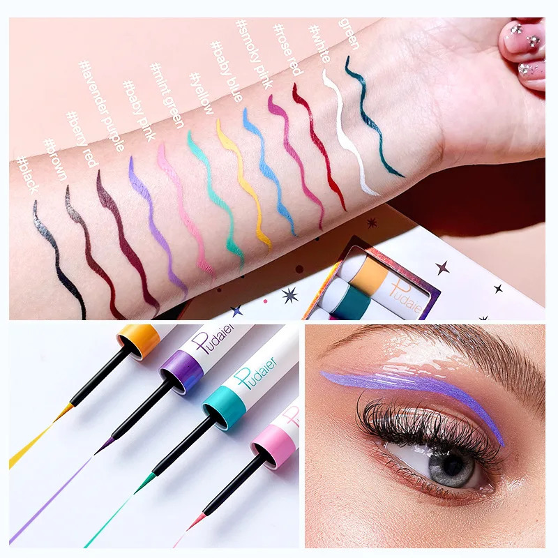 Pudaier 12 color white liquid eye shadow eyeliner pencil set durable waterproof matte nude eye shadow lining 241018