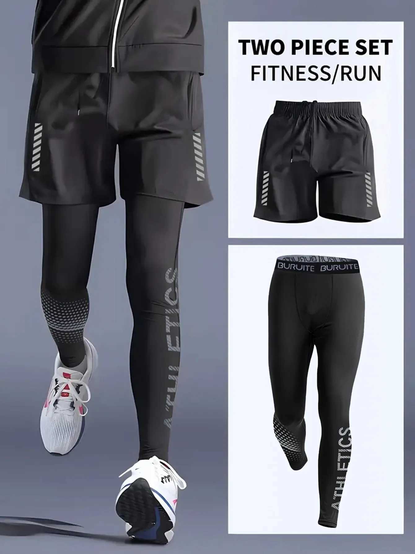 2-piece leggings mens cycling basic fitness fast drying high elasticity exercise running training compression W241018
