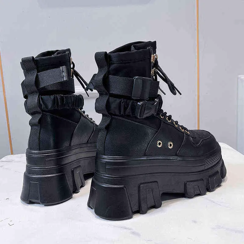 Rimocy Green Punk Chunky Platform Motorcycle Boot Autumn Winter Gothic Shoes Woman Designer Boot Thick Bottom Lace Up Ankle Botas Mujer 211105
