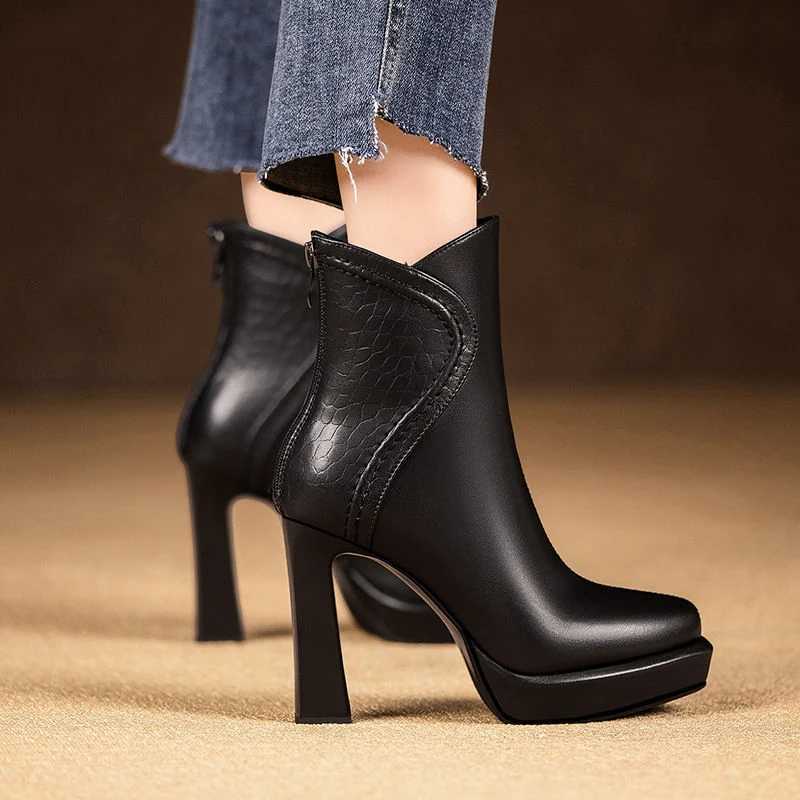 Pointed Toe platform womens snow ankle boots high heels fashionable and sexy pump designer leather i boots 2024 winter new trend Y241019