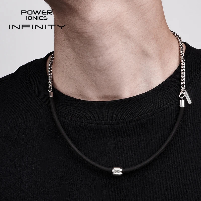 Power Ionics Taichi Anionic Silicone and Cuban Chain 4mm Mens Fashion Jewelry Magentic Bead Necklace No Carving 241018
