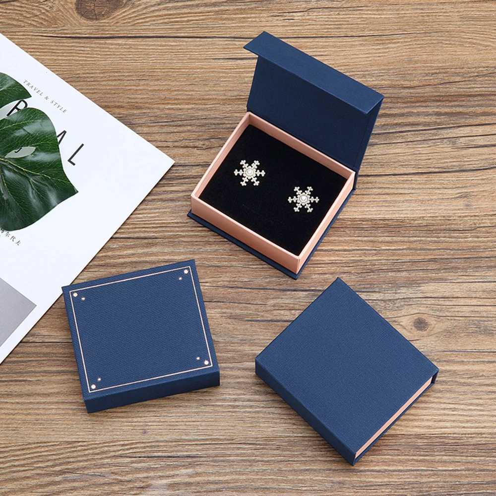 Mini magnetic suction cup flip jewelry box square earrings necklace storage box deep blue luxury wedding ring gift box W241019