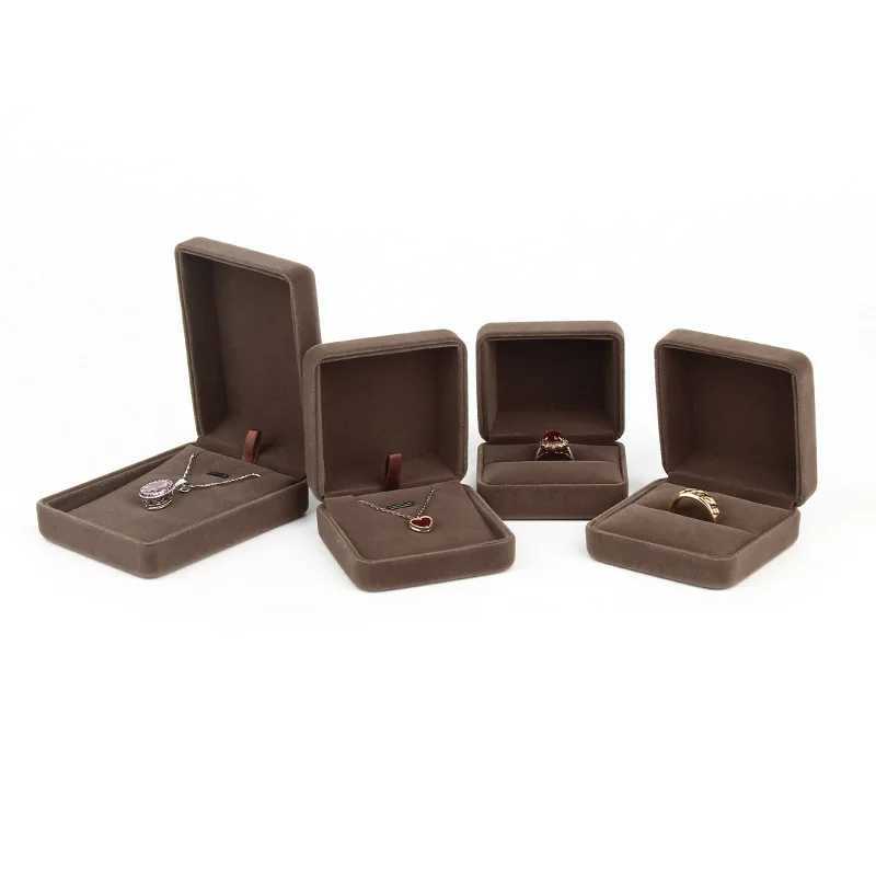 Exquisite iron flannel pearl treasure box ring box bracelet and necklace box gift packaging pendant box solid gray/green/coffee W241019
