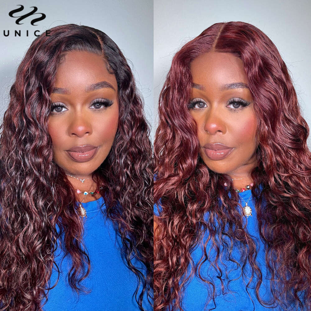 UNICE 2-in-1 With 2 Closures Water Wave 4x4 Glueless Human Hair Black Cherry & Reddish Brown Double Wear Lace Wig