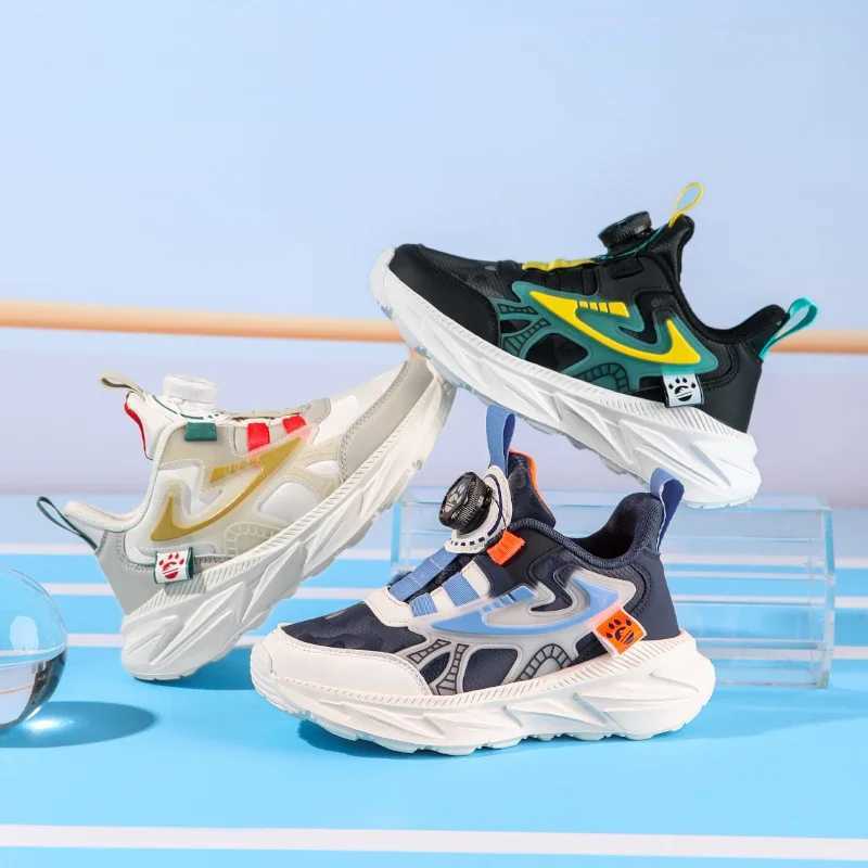 Athletic Outdoor Autumn leather childrens sports shoes rotating buckle outdoor boys running shoes soft sole anti slip teeth casual sports shoes H24101