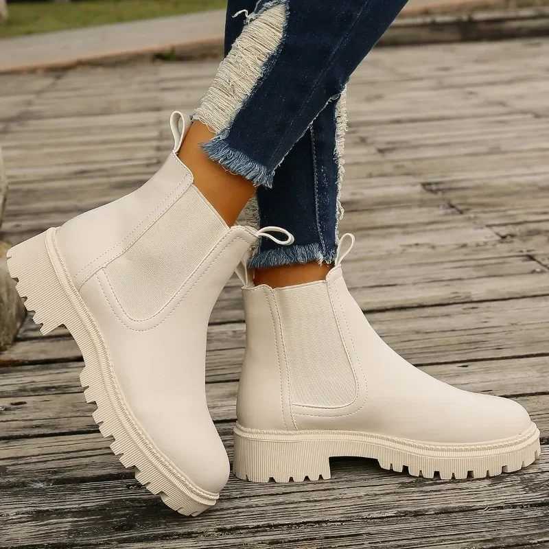 i Boots Womens 2023 Winter Fashion Round Lace Warm Ankle Boots Womens PU Leather Platform Shoes Y241019