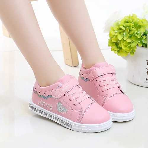 Athletic Outdoor Childrens Shoes School Girls Pu Tennis Shoes Cute Printed Princess Big Childrens Casual Sports Shoes Fashion Soft Robot White Shoes N