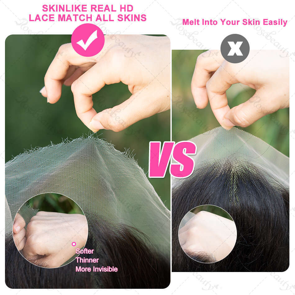Rosabeauty 13x6 HD Transparent Frontal Human Hair Wigs Brazilian 220% bone Straight 13x4 Lace Front Wig For Women