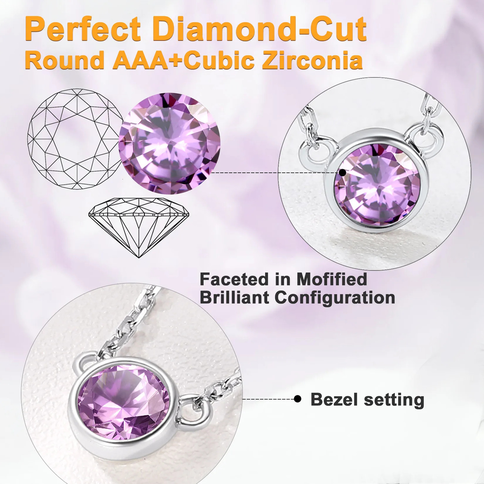 U7 925 sterling silver birthstone necklace sparkling round cut gemstone CZ jewelry crystal pendant necklace 241018