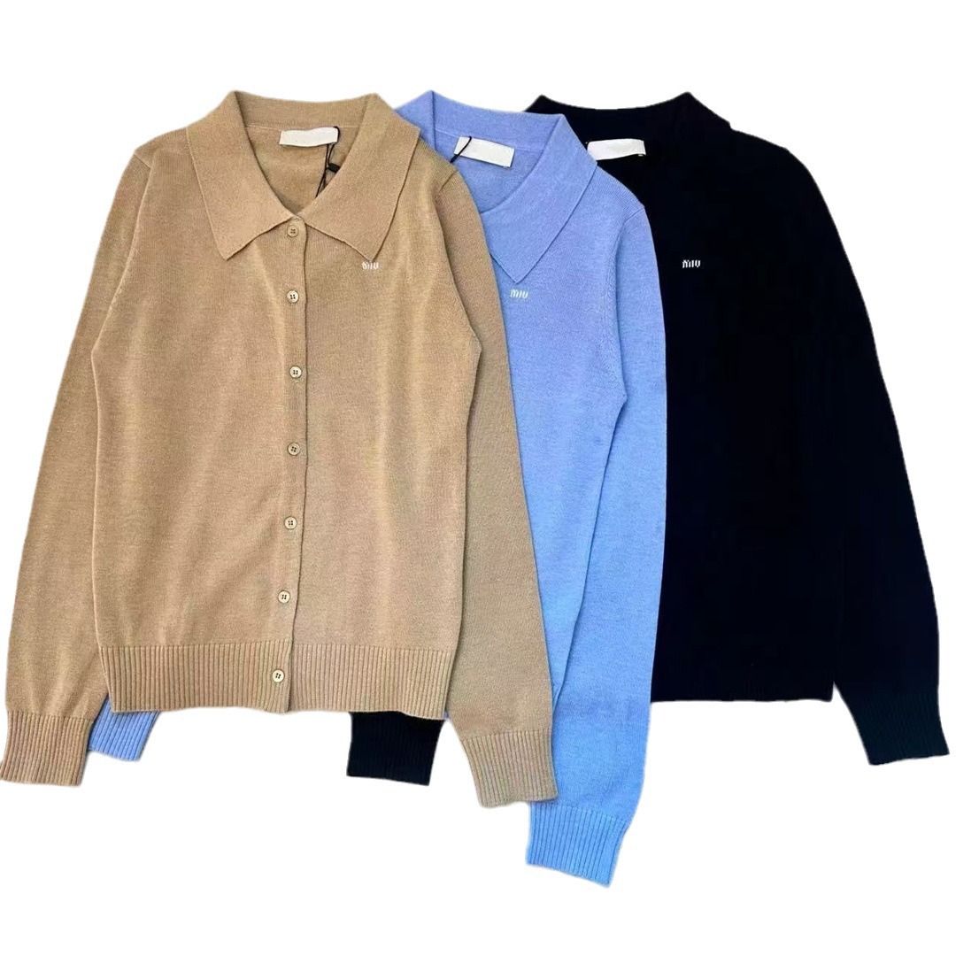 polo Sweater women Designer Cardigan slim knitted long sleeved sweater Cotton Solid Color Classic Fashion apparel lady Elegant All match Tops