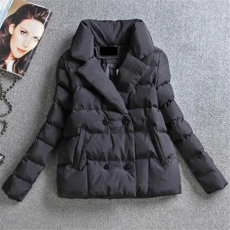 Autumn Winter Down Cotton-Padded Jacket Women 2023 New Short Fashion Suit Collar Outerwear Pure Colour Long Sleeve Coat FemaleX241019