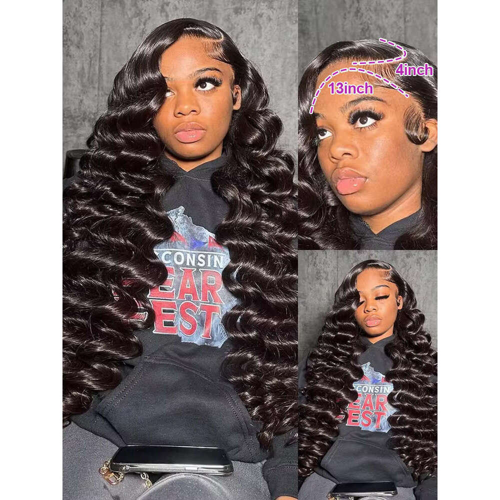 40Inch 250 Density Nature Water Curly 13x4 13x6 HD Loose Deep Wave Lace Frontal Human Hair Wigs For Women