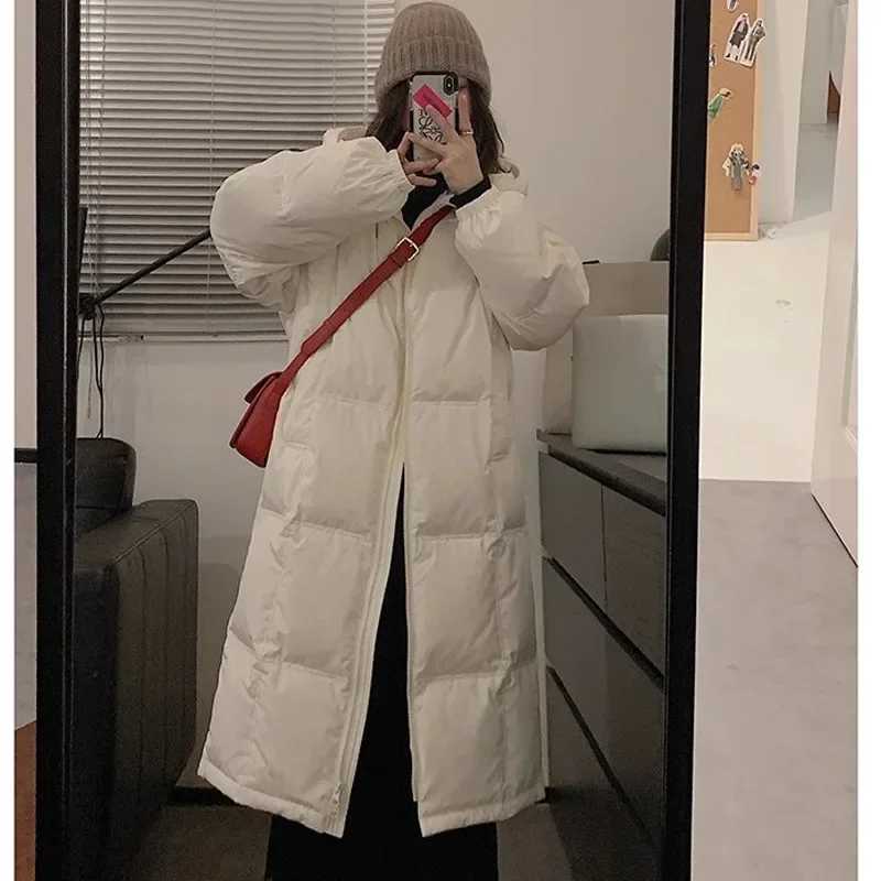 Womens Down Padded Hooded Parka Mid Long Coat Warm Ladies Outwear Female Tops Jacket for Women Casual Clothes KoreanX241019