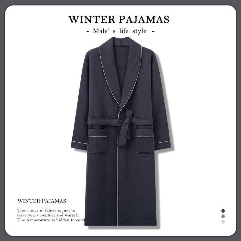 Winter Man Luxury Warm Bathrobe Quilted Cotton Plus Size Night Gown Robe for Gentlemen Kimono Men Robe Elegant Dressing Gown NewXJ241018