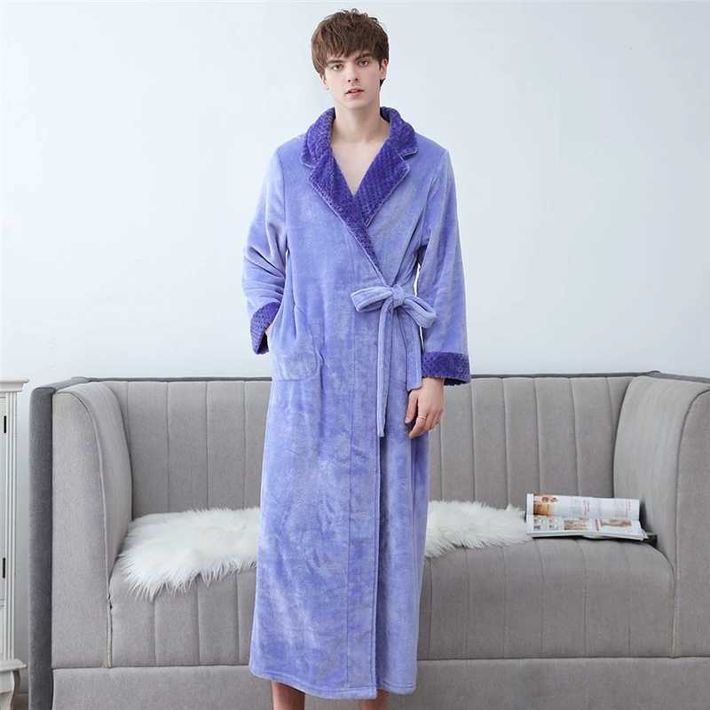 Coral Fleece Nightgown Male Sleepwear Kimono Gown Soft Nightwear Autumn Winter Warm Bathrobe Intimate Lingerie Lovers OversizeXJ241018