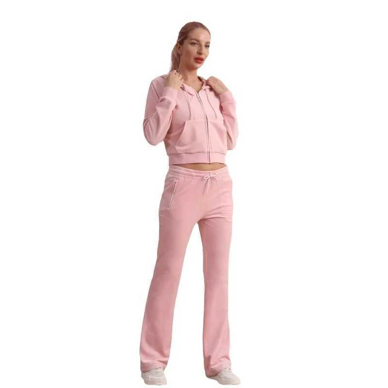 Womens Two Piece Pants JC Lovers brand casual womens suit spring and autumn outdoor velvet womens track and field uniform with collar jogging sportswe