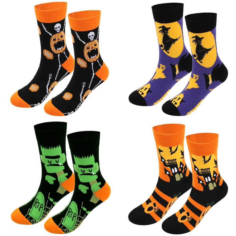 Halloween Mens Socks Large Size Cotton Funny Autumn Winter Festive Gift Socks for Male Cartoon Witch Pumpkin Tube SocksXJ241019