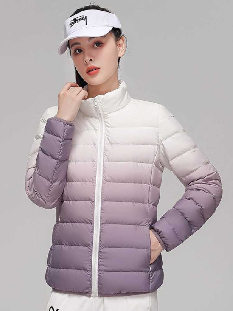 Women Ultra Lightweight Down Jackets 2023 New Autumn/Winter Female Fashion Gradient Slin Fit Short Stand Collar Keep Warm CoatsX241019