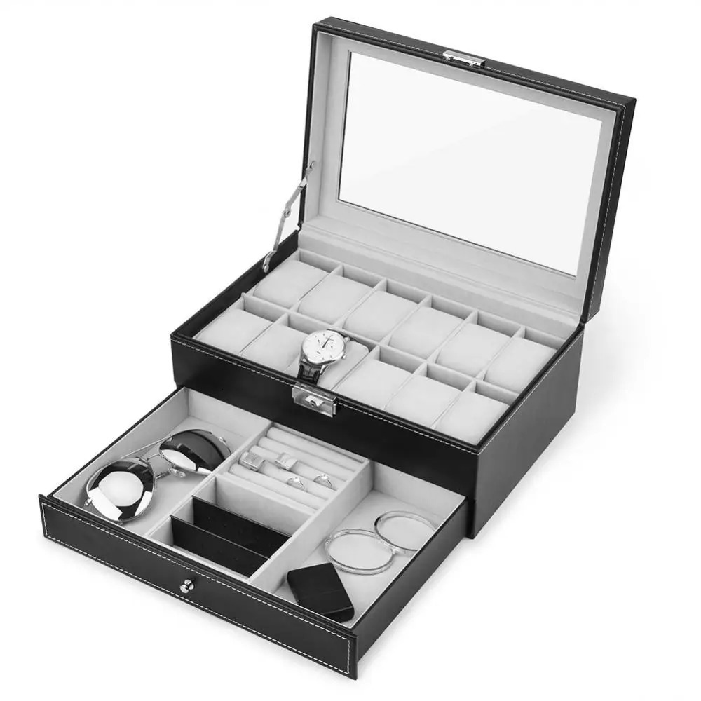 Jewelry Box Double Layer 12 Slot Watch Organizer Jewelry Storage Box Display Collection Box 241018