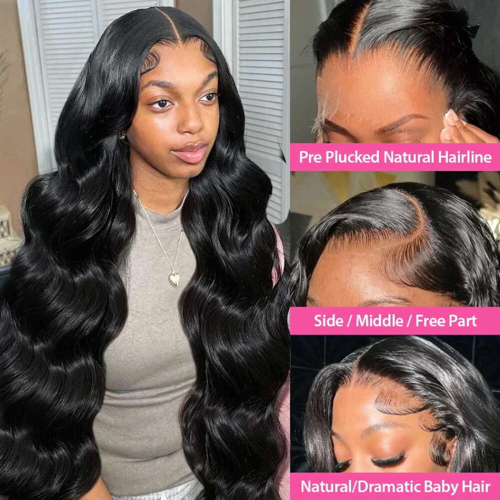 200 Density Body Wave 360 Full Frontal Human Hair For Women PrePlucked 32 38Inch Water Wavy 13x4 13x6 HD Lace Front Wig