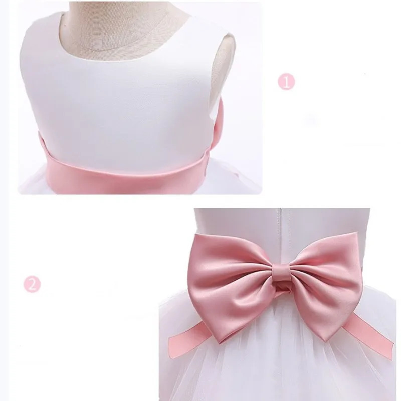 Satin Gauze Big Bow Baby Girls Princess Dress Summer Wedding Ball Christmas Birthday Party Costume Girl Dresses Gift Headband 241008