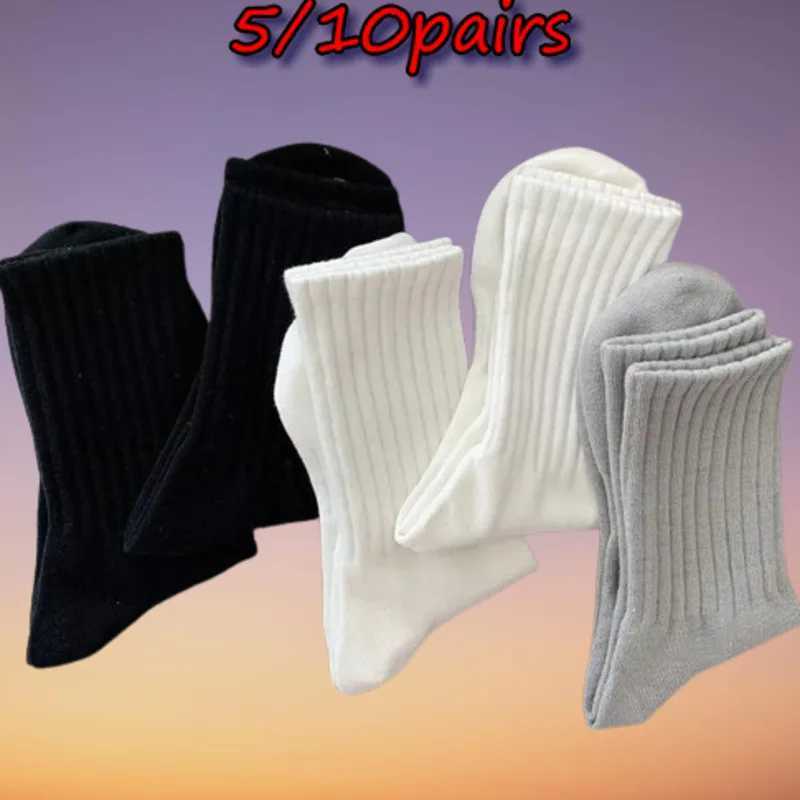 5/10 Pairs Fashion Black White High Quality Socks Sport Autumn Winter Male Breathable Solid Color Long Middle High Tube SocksXJ241019