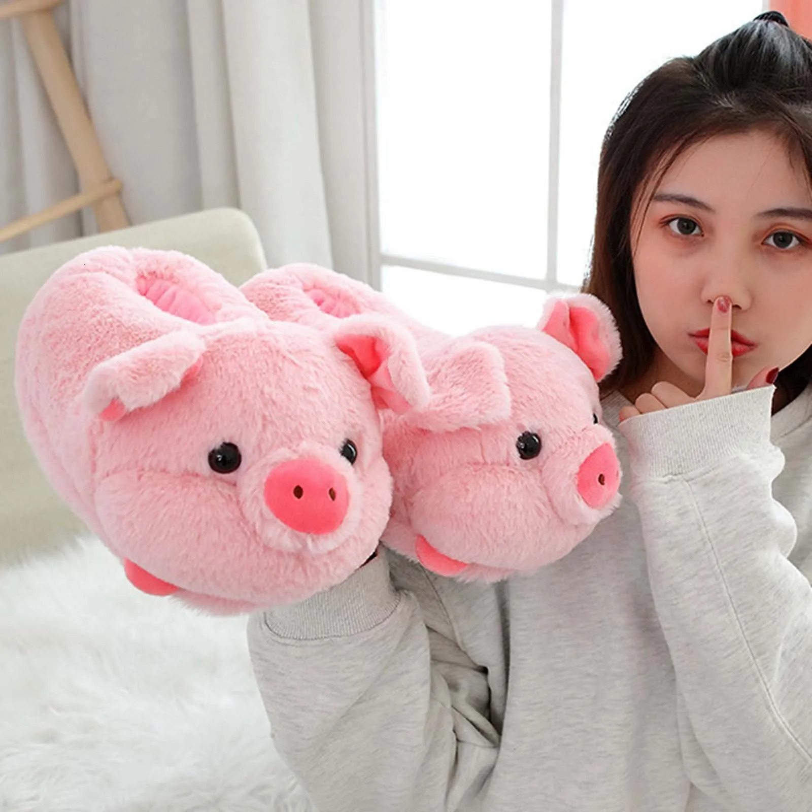 Womens Cute Cartoon Slide Christmas Elk Pig Animal Plush Indoor Comfortable and Warm Cover Heel Anti slip Slide Winter Slide 241018