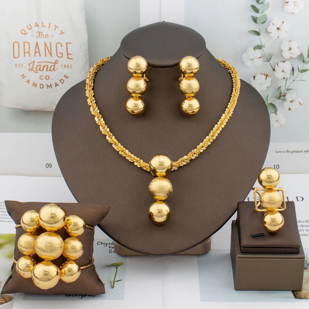 Luxury gold jewelry set with nine bead cuffs bracelets earrings necklace African Dubai pendant earrings fashionable Italian jewelry 241018