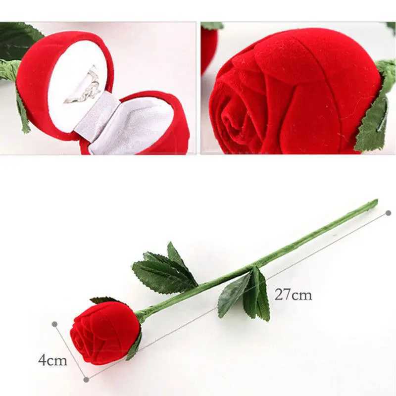New portable 3D red rose bead treasure box wedding ring gift box earring storage display stand earring box 1 piece W241019
