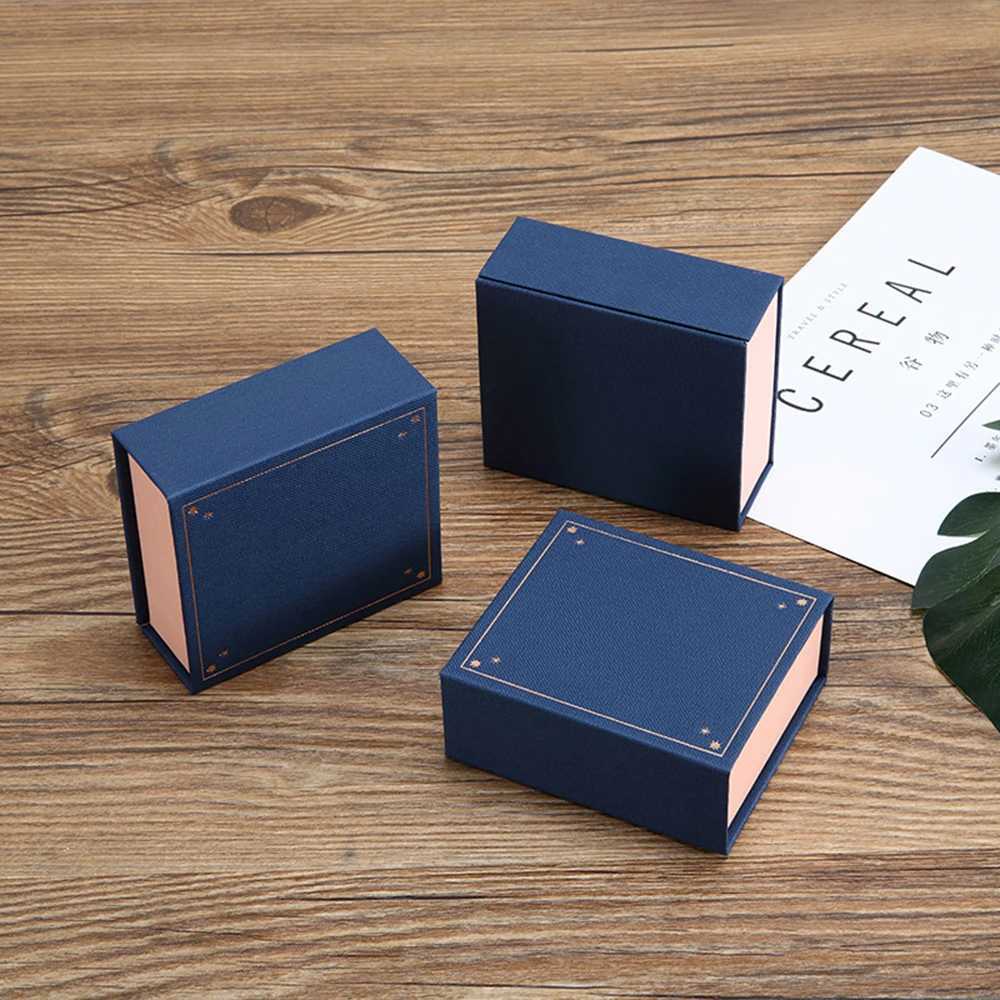 Mini magnetic suction cup flip jewelry box square earrings necklace storage box deep blue luxury wedding ring gift box W241019