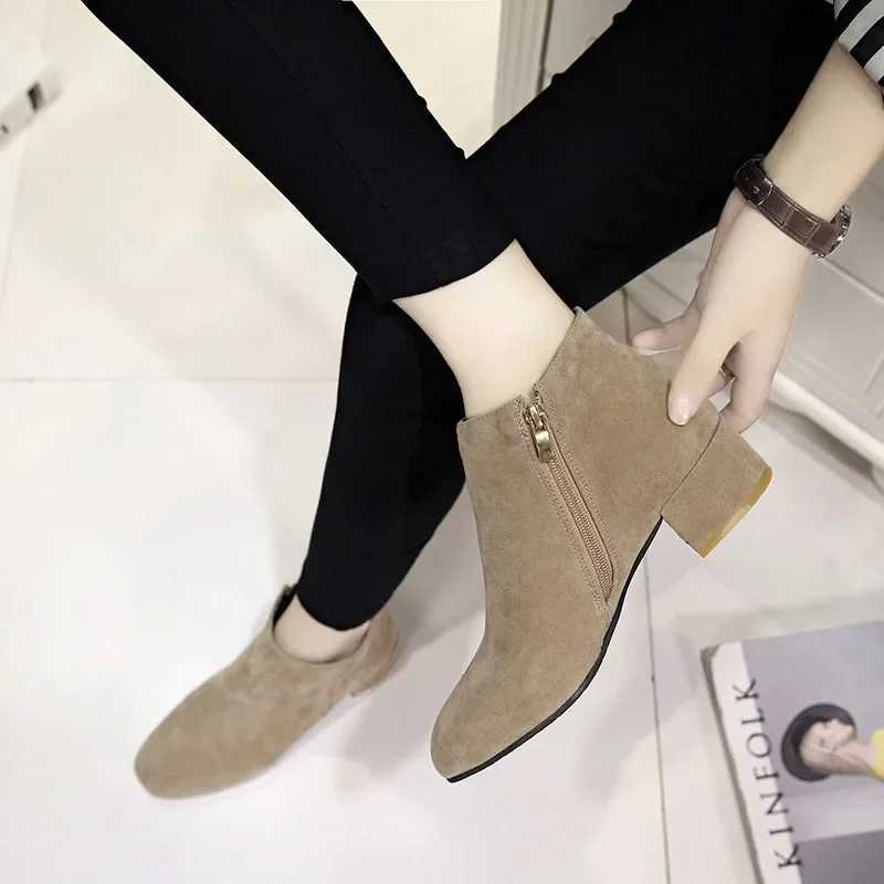 Ankle Boots Womens Autumn 2024 Short and Fat High Heels Full Match Short Botas Solid Size Zipper Womens Shoes Casual Black Botas Para Dama Y241019