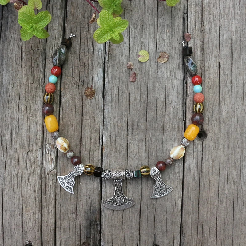 Viking ethnic jewelry moon natural stones antique agate red lava unique ceramic beads beautiful ethnic looped necklaces handmade 241018