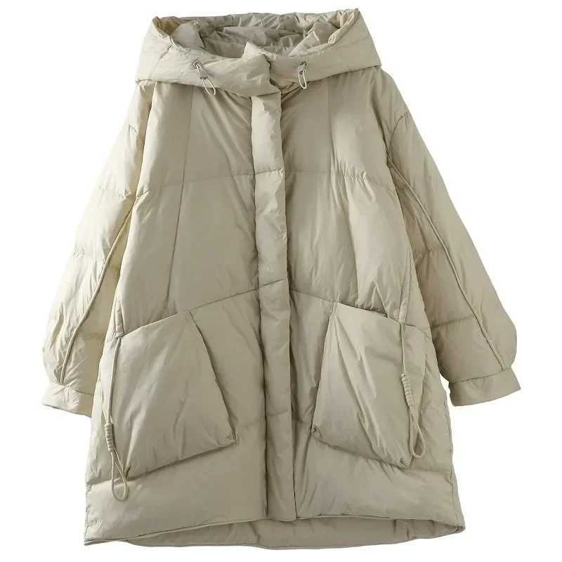 jacket women winter 2024 new Korean loose thick warm hooded padded clothes Mid-Length coat female slim overcoatX241019