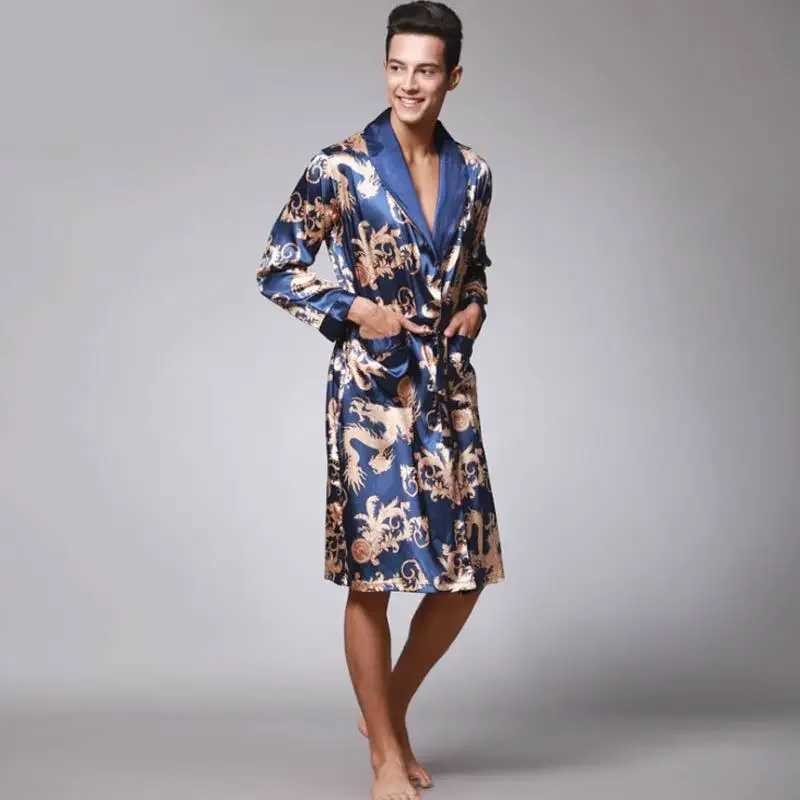 Luxury Men Robe Bathrobe Faux Silk Robes Long Home Clothing Male Sleep Robe XXL Summer HomewearXJ241018