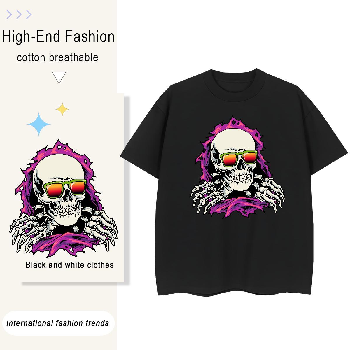 Designer T-Shirts for Women 230g Pure Cotton Breathable Crew Neck Casual Beach skull Tshirt for Man Woman Lady Cartoon Printing L-4XL Tees Shirts