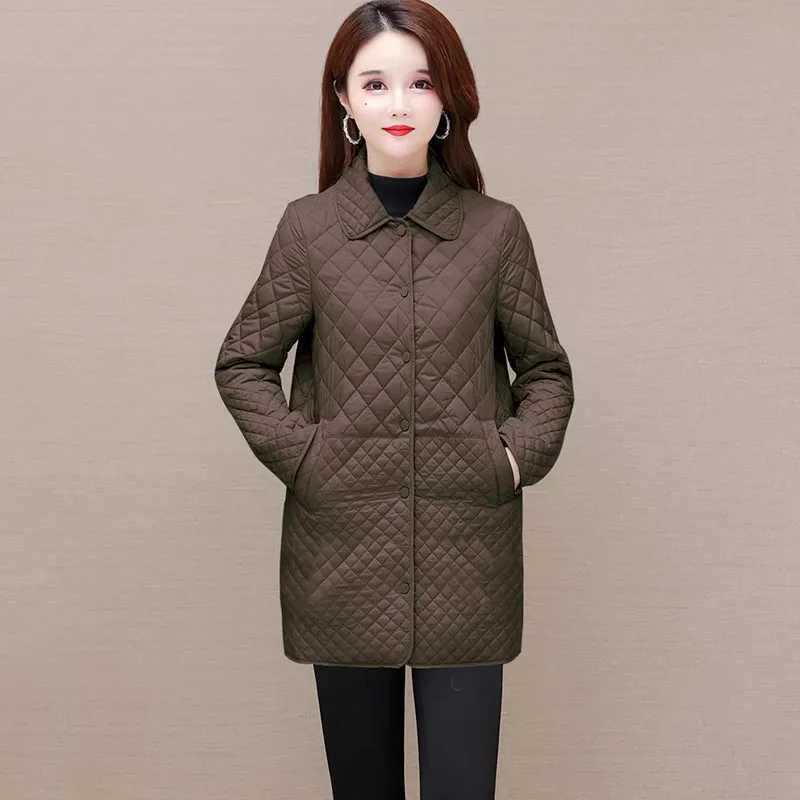 New Autumn Winter Women Diamond Grid Quilted Coats Fashion Oversized Female Korean Casual Thicken Warm Long Down Cotton JacketsX241019