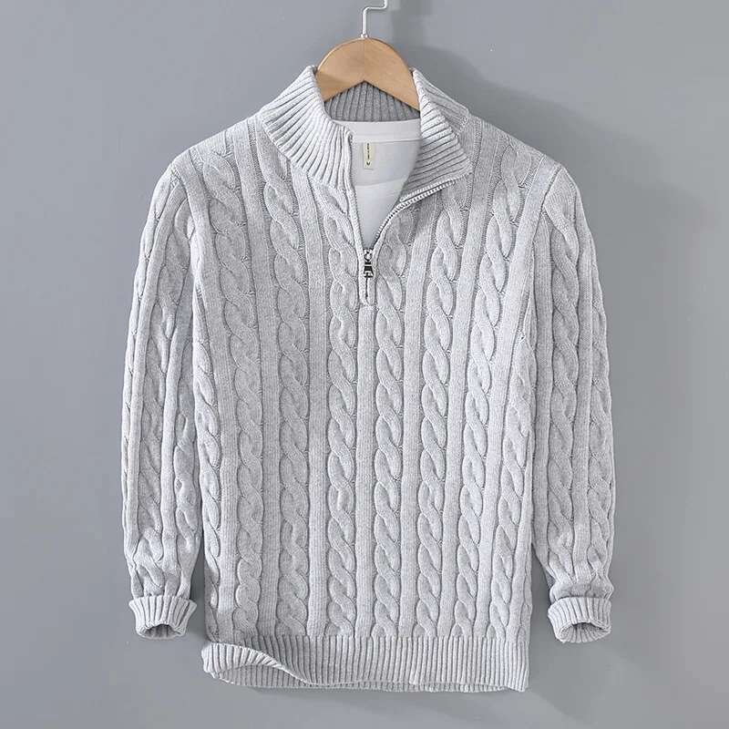 Autumn And Winter New Half High Neck Thickened Thick Needle Men's Zipper Loose Large Versatile Pullover Knitted Sweater