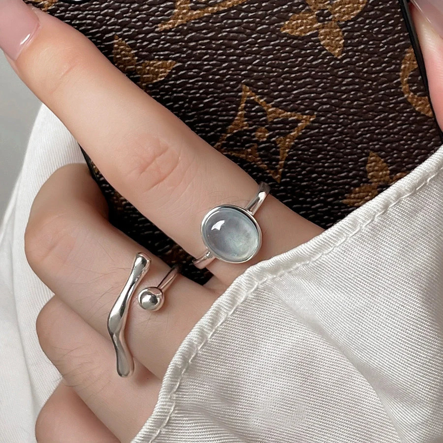 925 Silve Plated Moonstone Irregular Ring for Women Party Gift Adjustabler Personality Korean Drop 241010