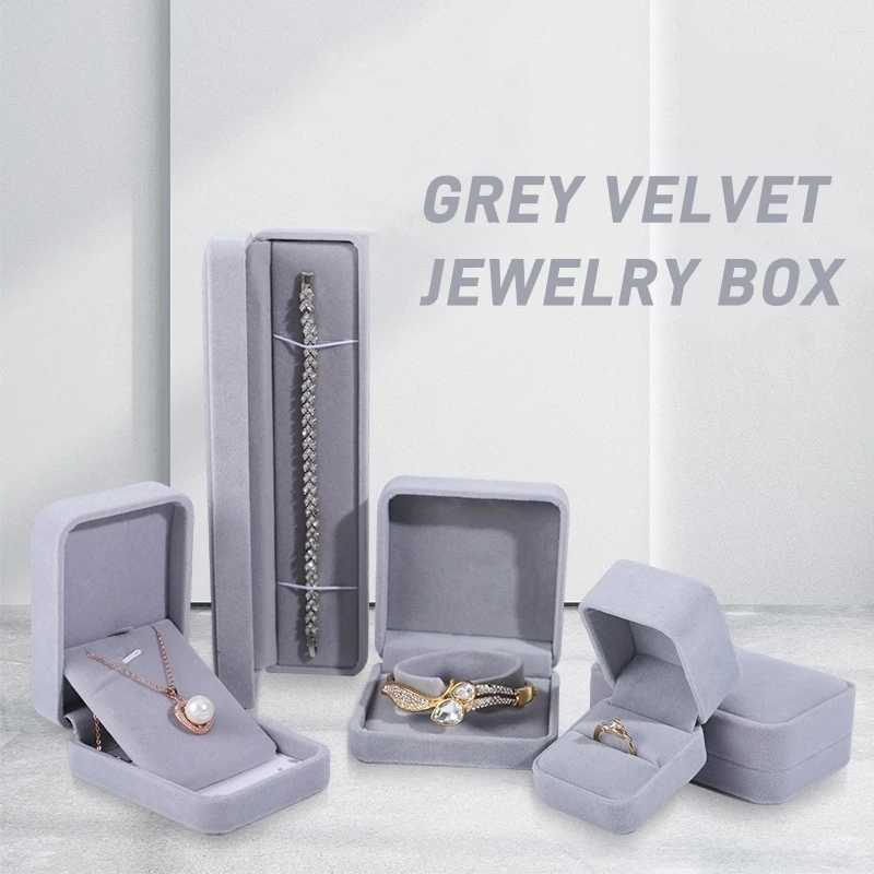 Exquisite Grey Velvet Series Jewelry Box Ring Box Bracelet Bracket Pendant Necklace Storage Organizer Jewelry Display Box W241019