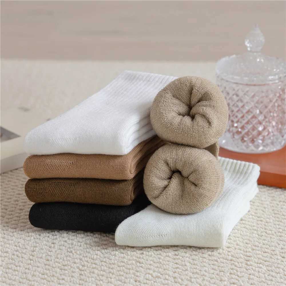 1pr Warm Autumn Winter Terry Earth Color Series Brown Color Thick Winter Womens Athletic Socks Womens Mid Tube StockingsXJ241019