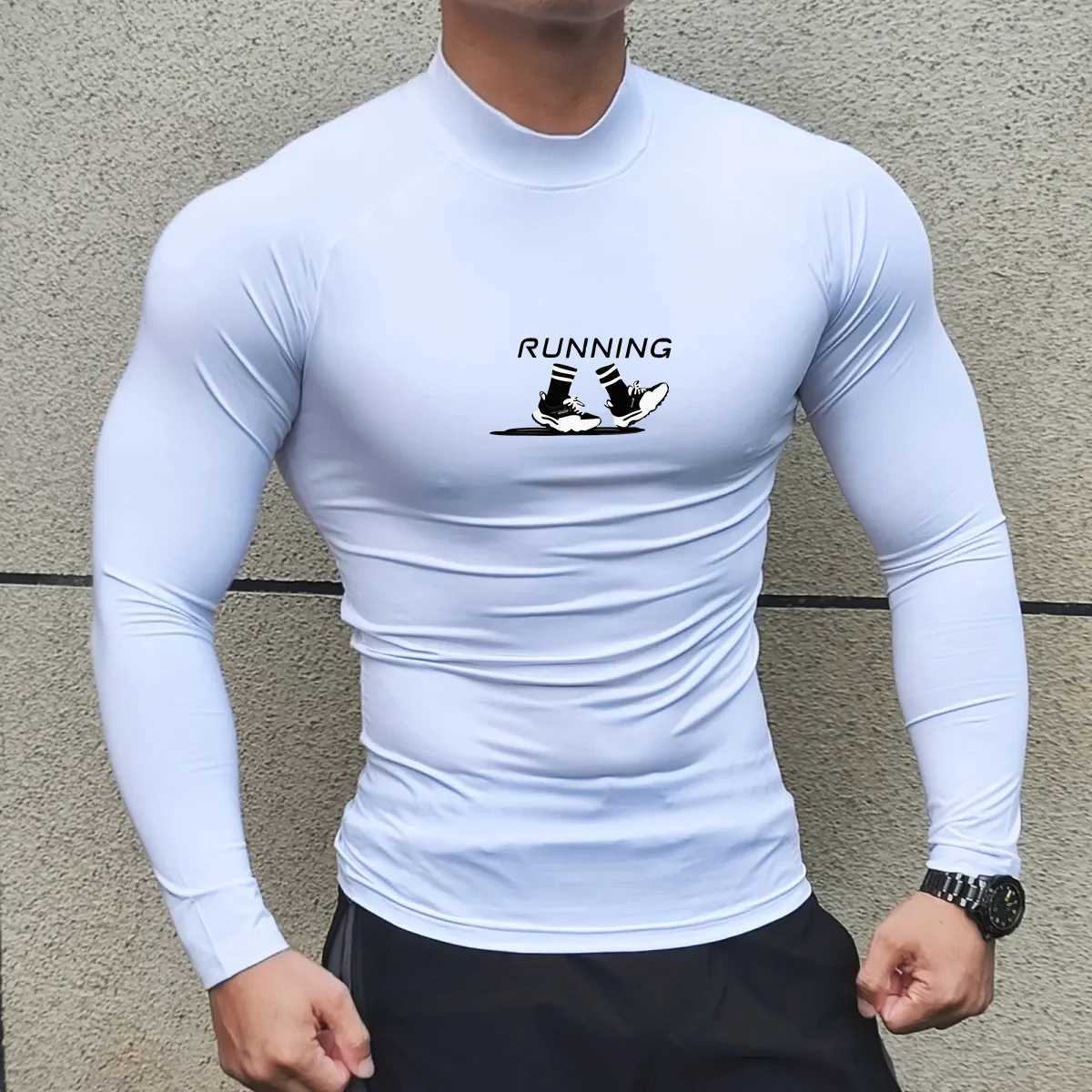 Running shirt mens sports long sleeved sportswear fitness training top quick drying compression sportswear W241018