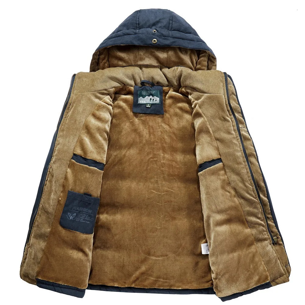 mens casual velvet thick warm jacket waterproof wool hooded mens outdoor jacket mens Coats hat windproof Parka mens 241007