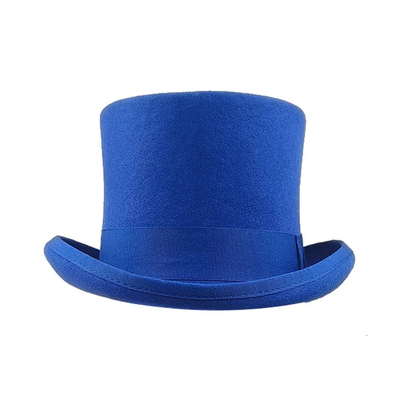 Blue mens and womens hats 100% wool magic hats top-level display mens bowling hats black and red magic hats presidential hats feather accessories 2410