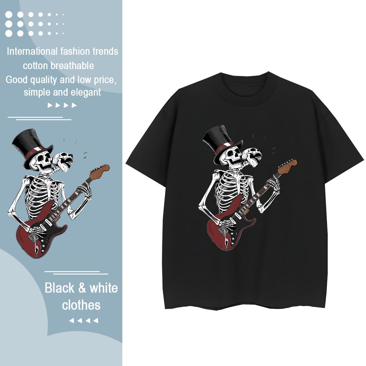 2024 DIY T Shirt For Woman 230g Cotton Breathable Short Sleeve Beach skull Unisex Tshirts Loose fit Custom Cartoon Tees Shirts