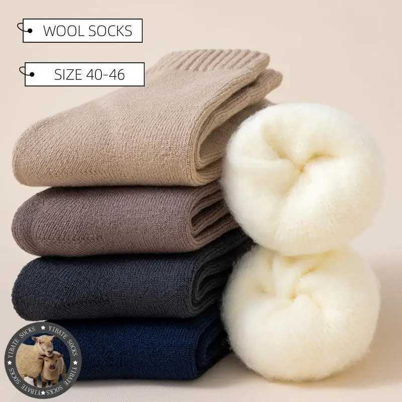 Winter Thickened Warm Mens Merino Wool Socks Harajuku Retro Cashmere Socks High Quality Snow Socks Mens Big Size Long SocksXJ241019