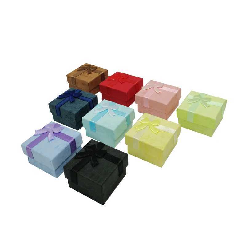 6 pieces/batch 4 * 4cm square ring box paper bead treasure box ring earring storage container jewelry gift box bow jewelry display box W241019