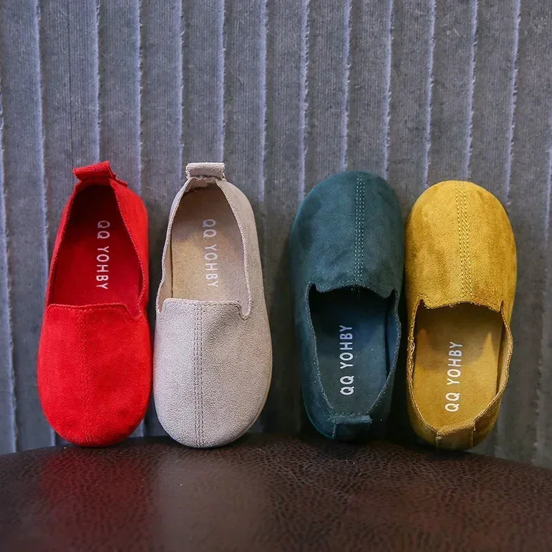 Childrens Flat Shoes Candy Color Simple Casual Loafers Slipon Flats Lightweight Boys Girls Leather Moccasins y241018